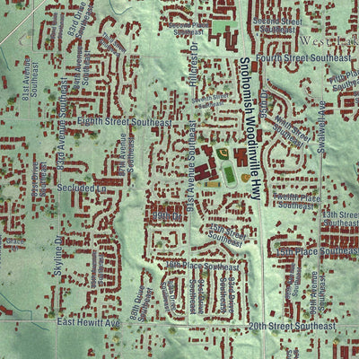 Close-up of the map of Lake Stevens, Washington print showing street and building detail