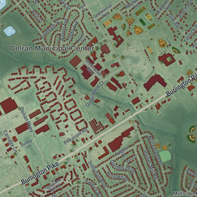 Close-up of the map of Delran, New Jersey print showing street and building detail