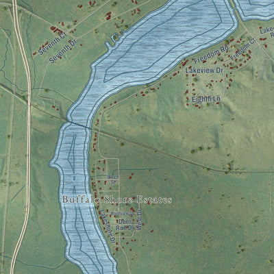 Close-up of the map of Packwaukee, Wisconsin print showing street and building detail