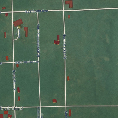 Close-up of the map of Redbird, Oklahoma print showing street and building detail