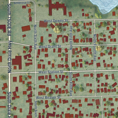 Close-up of the map of St. Anne, Illinois print showing street and building detail