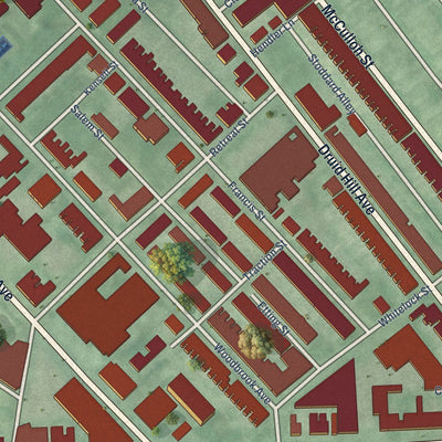 Close-up of the map of Penn North, Maryland print showing street and building detail