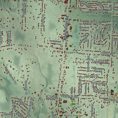 Close-up of the map of New Franklin, Ohio print showing street and building detail