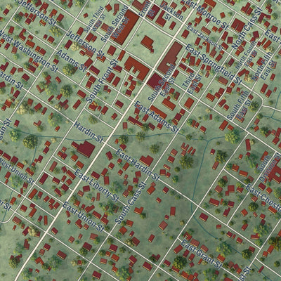 Close-up of the map of Virginia, Illinois print showing street and building detail