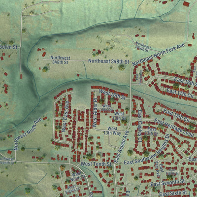 Close-up of the map of La Center, Washington print showing street and building detail