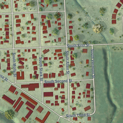 Close-up of the map of Bennington, Nebraska print showing street and building detail