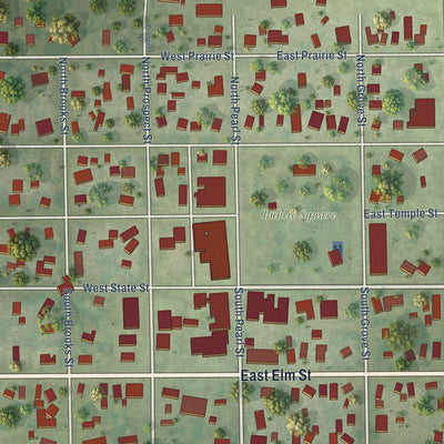 Close-up of the map of Waverly, Illinois print showing street and building detail