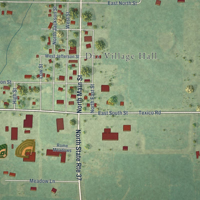Close-up of the map of Dix, Illinois print showing street and building detail