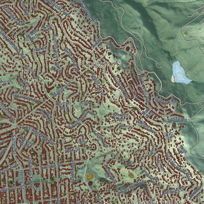 Close-up of the map of Berkeley, California print showing street and building detail