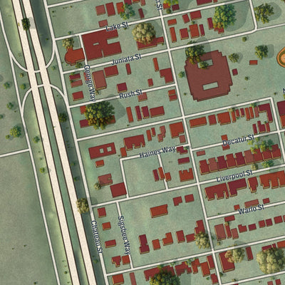 Close-up of the map of Manchester, Pennsylvania print showing street and building detail
