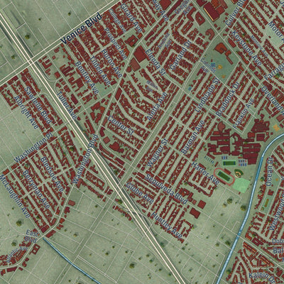 Close-up of the map of Culver City, California print showing street and building detail