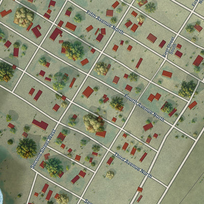 Close-up of the map of Kevin, Montana print showing street and building detail