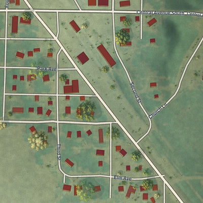 Close-up of the map of Watson, Minnesota print showing street and building detail