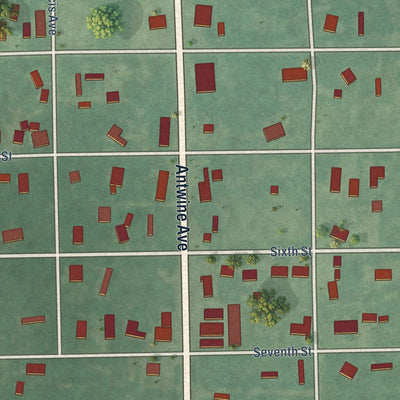 Close-up of the map of Wynona, Oklahoma print showing street and building detail