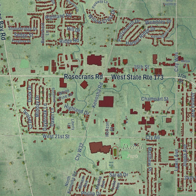 Close-up of the map of Zion, Illinois print showing street and building detail