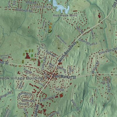 Close-up of the map of the Town of Red Hook, New York print showing street and building detail