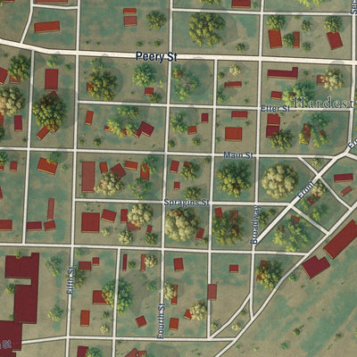 Close-up of the map of Hardesty, Oklahoma print showing street and building detail