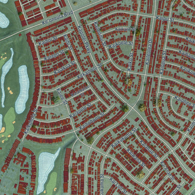 Close-up of the map of Ocean Pointe, Hawaii print showing street and building detail