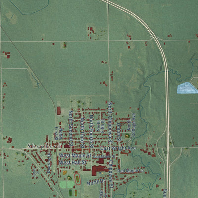 Close-up of the map of Coe, Michigan print showing street and building detail