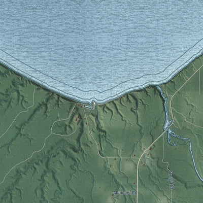Close-up of the map of Saxon, Wisconsin print showing street and building detail