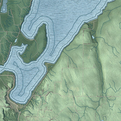 Close-up of the map of Hiawatha, Michigan print showing street and building detail