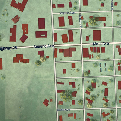 Close-up of the map of Toronto, South Dakota print showing street and building detail