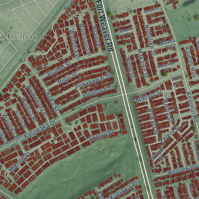 Close-up of the map of Ewa Gentry, Hawaii print showing street and building detail