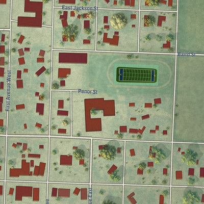 Close-up of the map of Bison, South Dakota print showing street and building detail