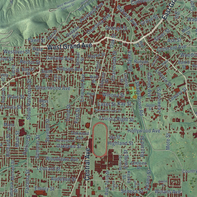 Close-up of the map of Hot Springs, Arkansas print showing street and building detail