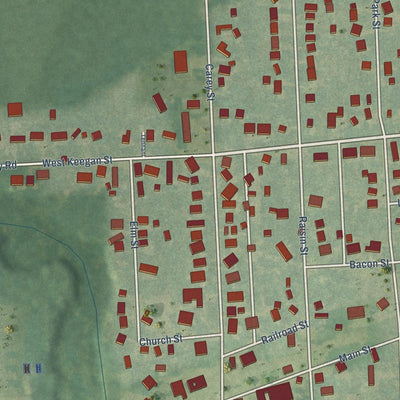 Close-up of the map of Deerfield, Michigan print showing street and building detail