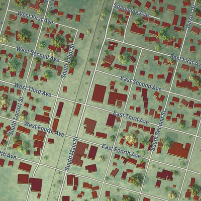Close-up of the map of Clifton, Illinois print showing street and building detail