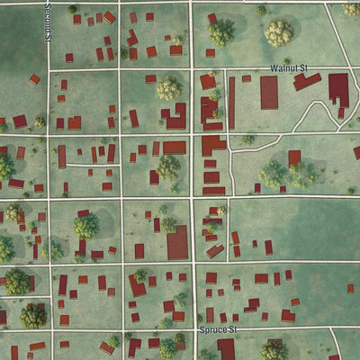 Close-up of the map of Ridgeway, Missouri print showing street and building detail