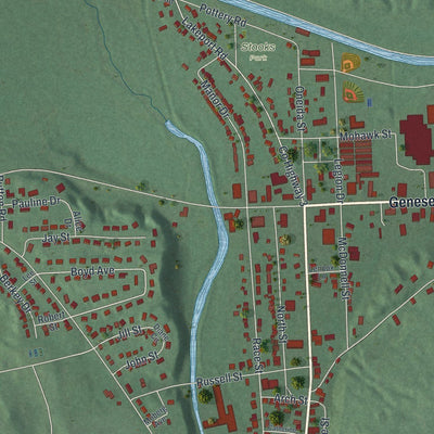 Close-up of the map of Chittenango, New York print showing street and building detail