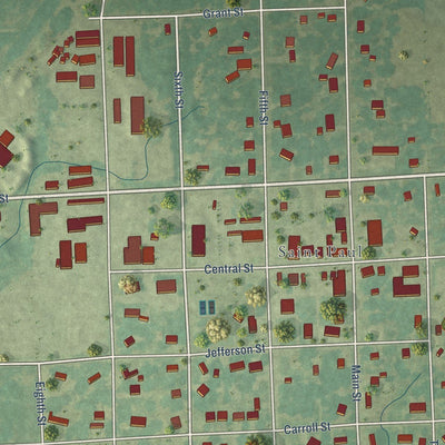 Close-up of the map of St. Paul, Kansas print showing street and building detail