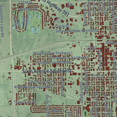 Close-up of the map of Aberdeen, South Dakota print showing street and building detail