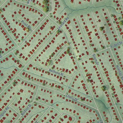 Close-up of the map of Pimmit Hills, Virginia print showing street and building detail