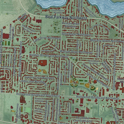 Close-up of the map of Fort Walton Beach, Florida print showing street and building detail