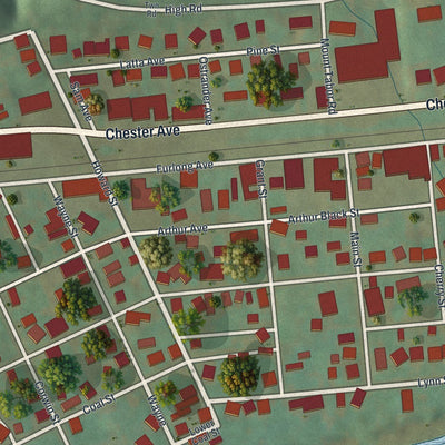 Close-up of the map of Roscoe, Pennsylvania print showing street and building detail