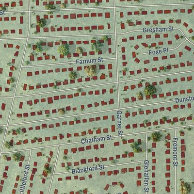 Close-up of the map of North Springfield, Virginia print showing street and building detail