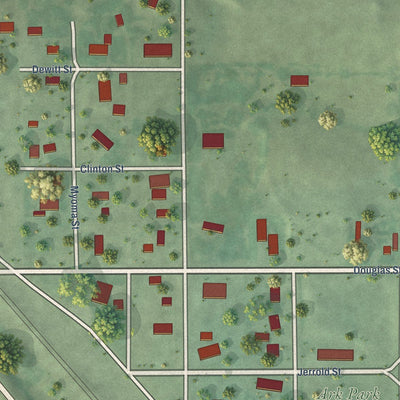 Close-up of the map of Hazard, Nebraska print showing street and building detail