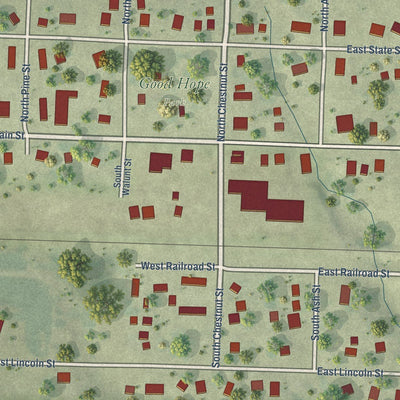 Close-up of the map of Good Hope, Illinois print showing street and building detail