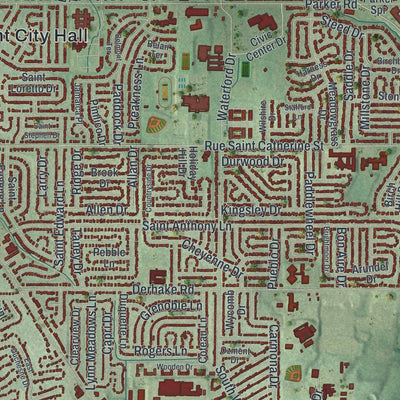 Close-up of the map of Florissant, Missouri print showing street and building detail