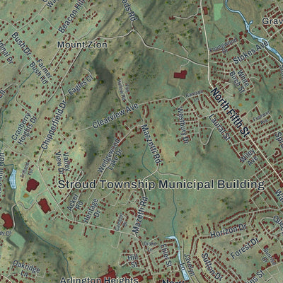 Close-up of the map of Stroud, Pennsylvania print showing street and building detail