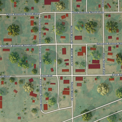 Close-up of the map of Pettibone, North Dakota print showing street and building detail