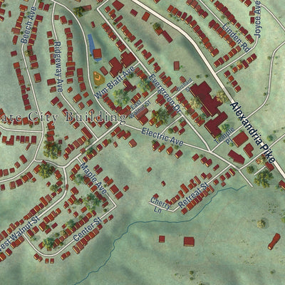 Close-up of the map of Southgate, Kentucky print showing street and building detail
