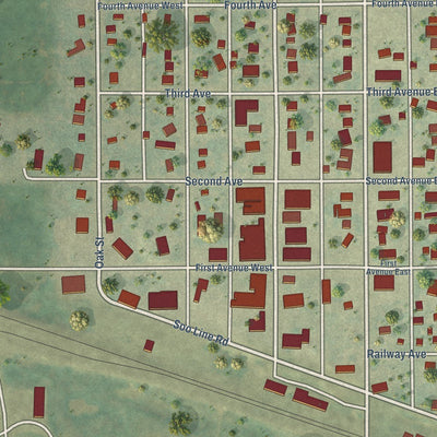 Close-up of the map of Drake, North Dakota print showing street and building detail