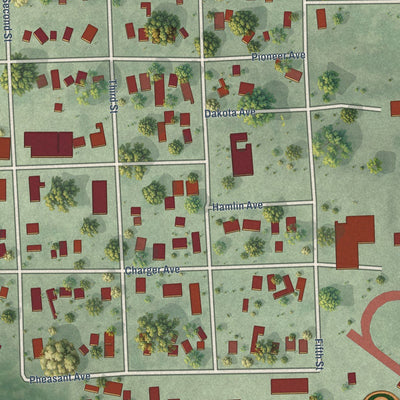 Close-up of the map of Hayti, South Dakota print showing street and building detail