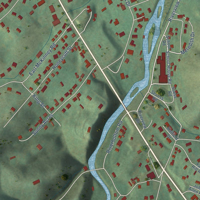 Close-up of the map of Valley Forge, Tennessee print showing street and building detail