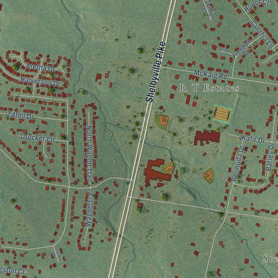 Close-up of the map of Christiana, Tennessee print showing street and building detail