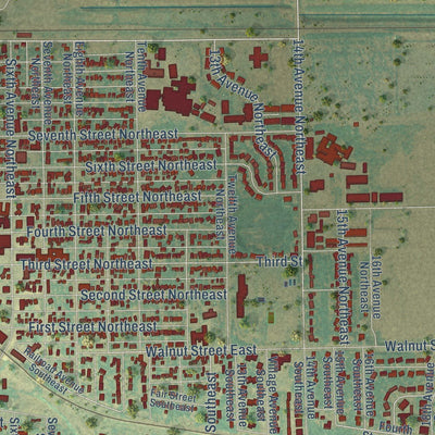 Close-up of the map of Devils Lake, North Dakota print showing street and building detail